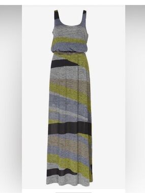 Supertrash Striped Maxi Dress in Olive, Gray and Black